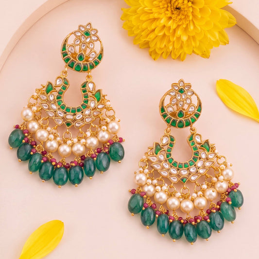 Chand Studded Jadau Kundan Chandbali Earrings