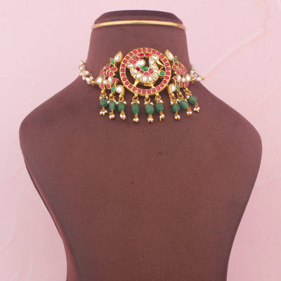 Classy Jadau Kundan Choker With Green Hangings