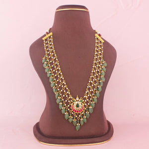 Classic Jadau Kundan Necklace With Green Beads