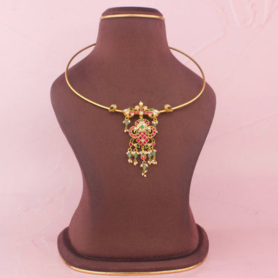 Ethnic Jadau Kundan Kanti With Green Drops - Handcrafted Indian Bridal Jewelry by Dulhan Jewels
