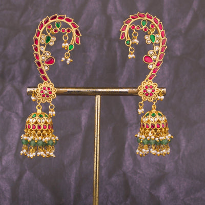 Traditional Jadau Kundan Earcuff With Hangings - Handcrafted Indian Bridal Jewelry by Dulhan Jewels
