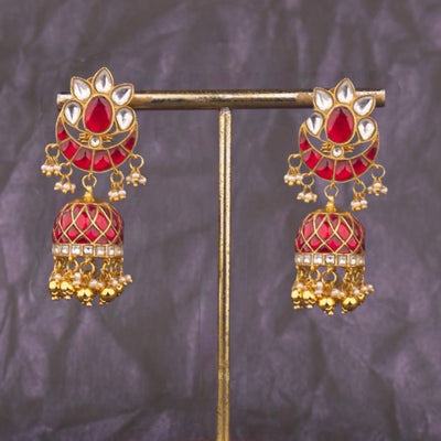 Classy Jadau Kundan Jhumki Earrings With Golden Drops