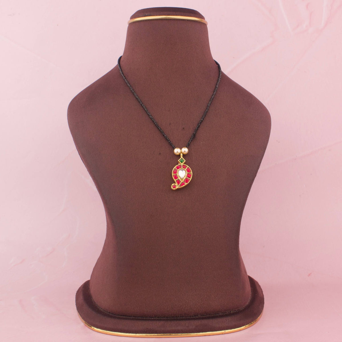Jadau Kundan Paisley Necklace With Black Beads
