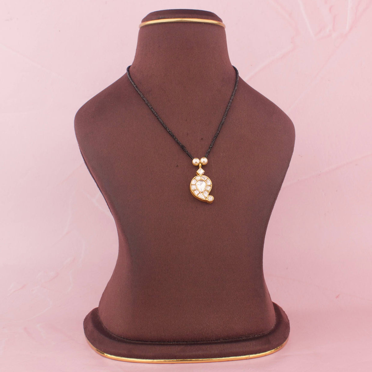 Jadau Kundan Paisley Necklace With Black Beads
