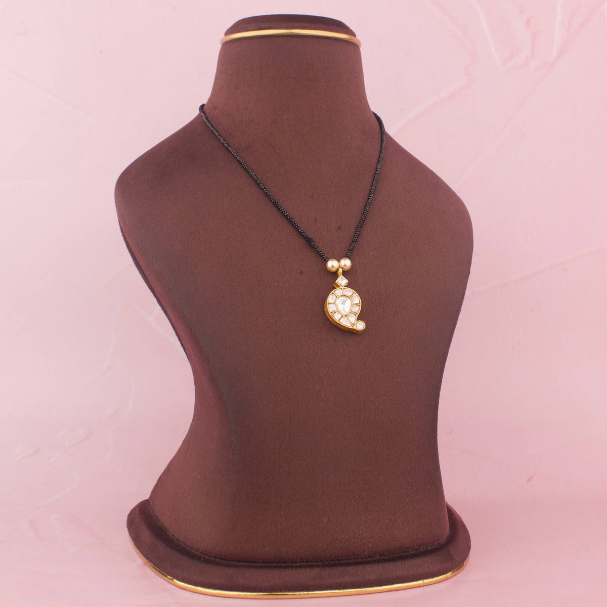 Jadau Kundan Paisley Necklace With Black Beads