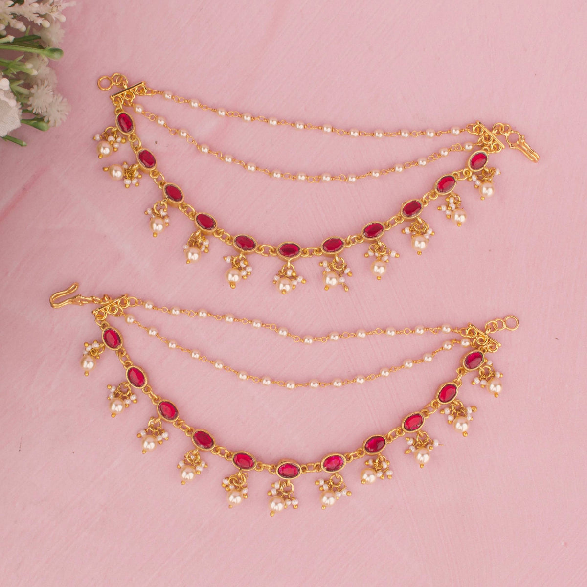 Simple Jadau Kundan Champasaralu With Pearl Drops