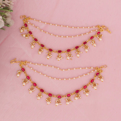 Simple Jadau Kundan Champasaralu With Pearl Drops
