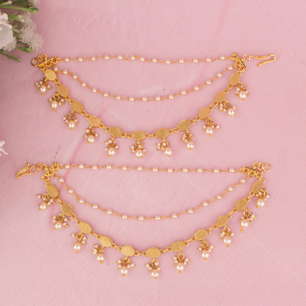 Simple Jadau Kundan Champasaralu With Pearl Drops