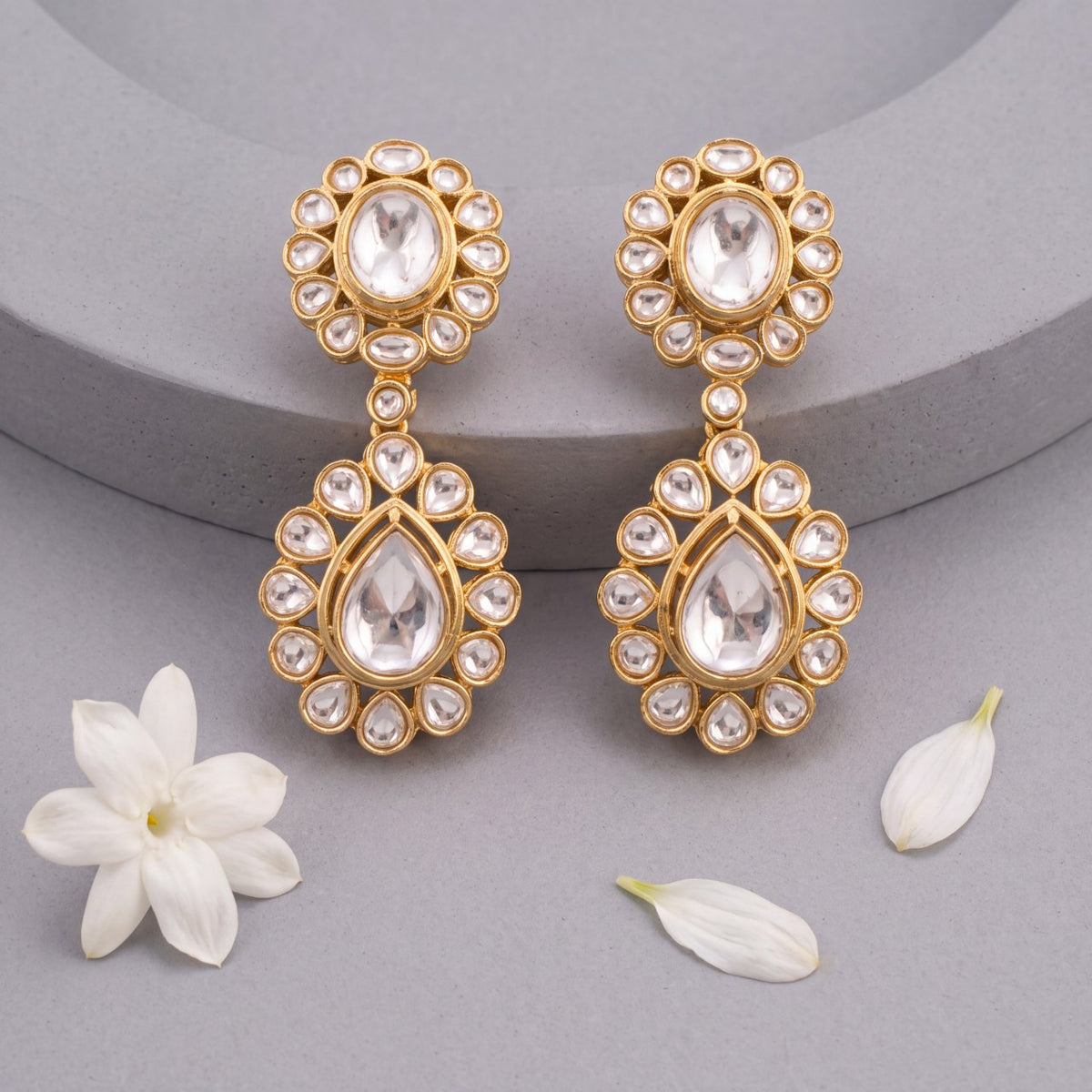 Designer Victorian Floral Design Drop Earrings - Handcrafted Indian Bridal Jewelry by Dulhan Jewels