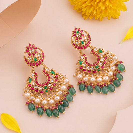Chand Studded Jadau Kundan Chandbali Earrings