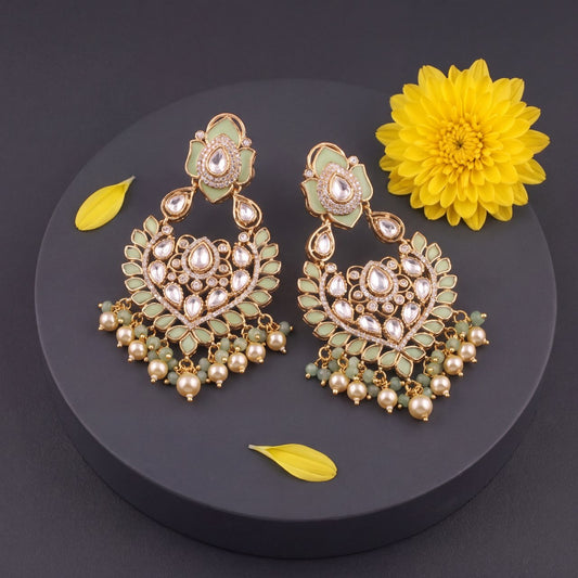Bridal Polki Victorian ChandBali with Swarovski Pearls - Handcrafted Indian Bridal Jewelry by Dulhan Jewels