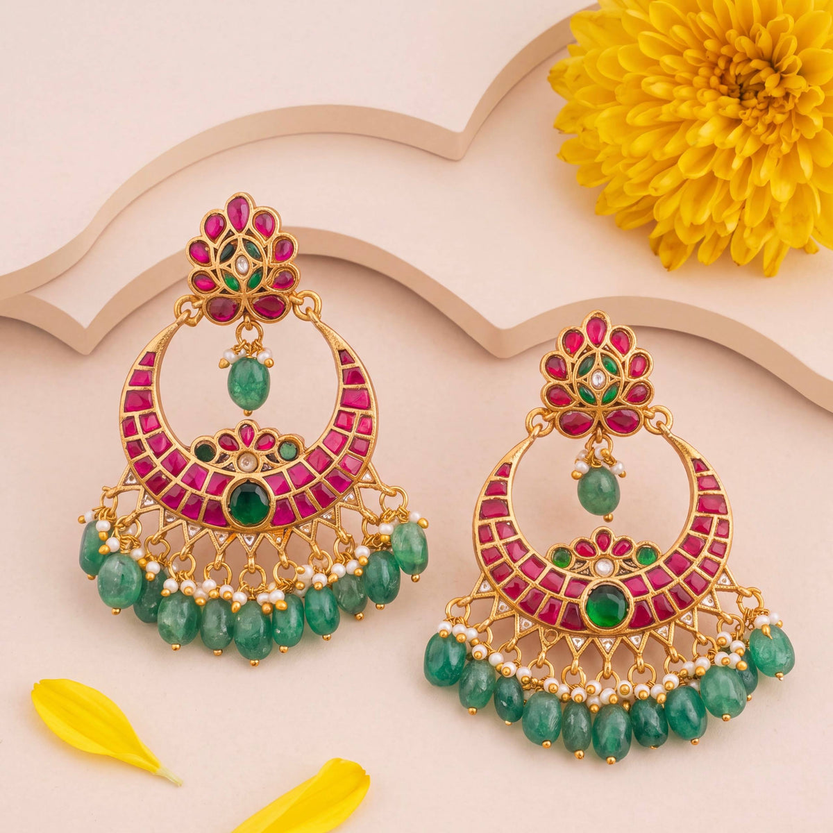 Dazzling Tilak Studded Jadau Kundan Chandbali Earrings