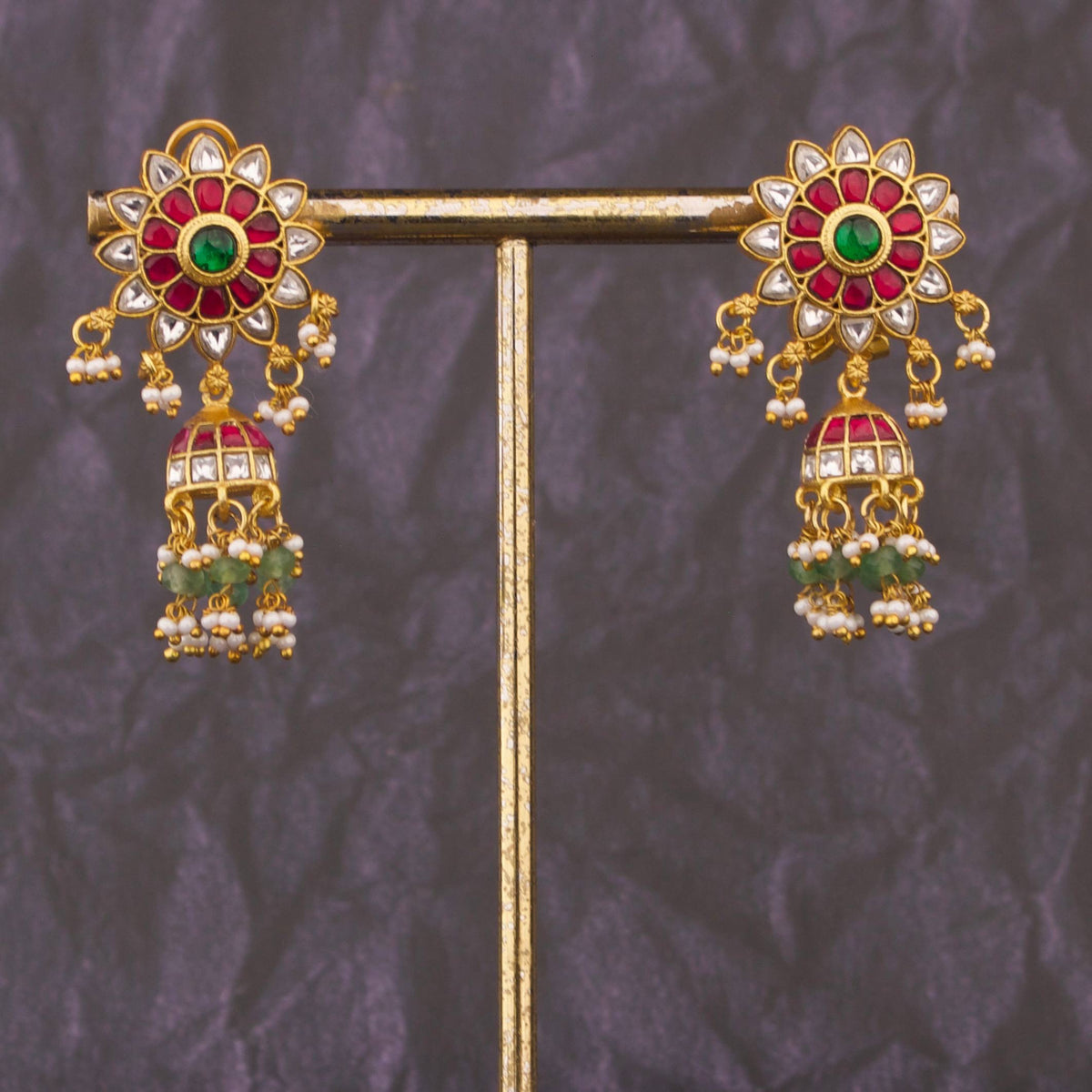Minimal Jadau Kundan Jhumki Earrings - Handcrafted Indian Bridal Jewelry by Dulhan Jewels