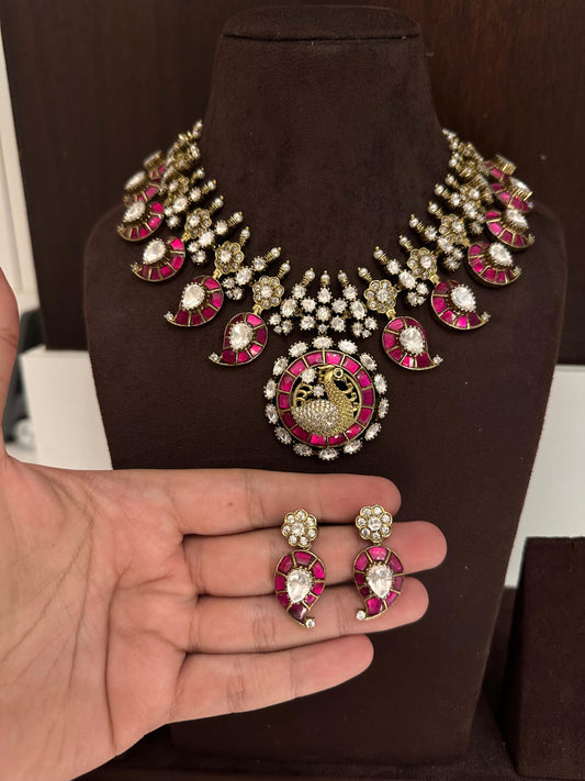 Victorian x Jadau kundan Necklace Set with Earrings