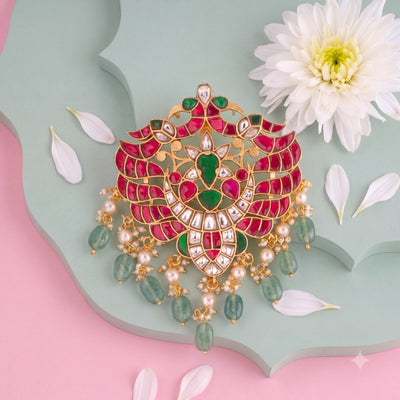 Radiant Multicolour Jadau Kundan Locket With Green Drops