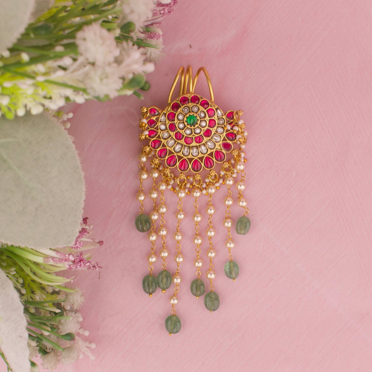 Stylish Jadau Kundan Hair Pin With Hangings
