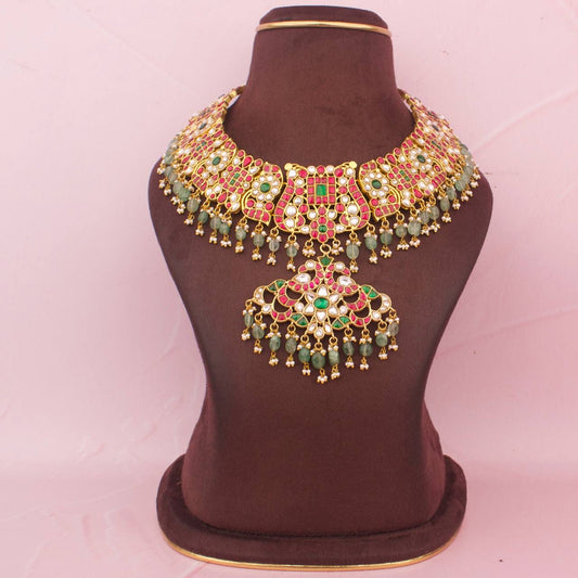 Refine Jadau Kundan Bridal Necklace With Peacock Locket