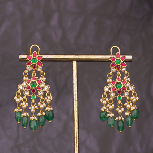Floral Jadau Kundan Chandbali Hangings Earrings