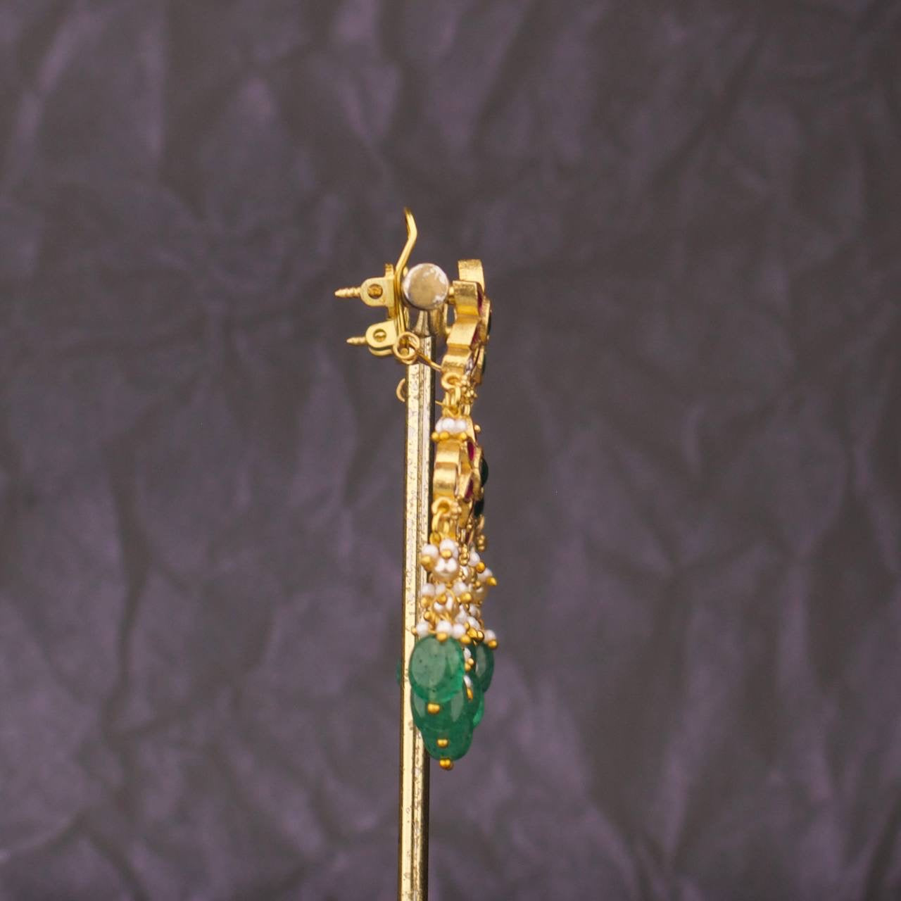 Floral Jadau Kundan Chandbali Hangings Earrings