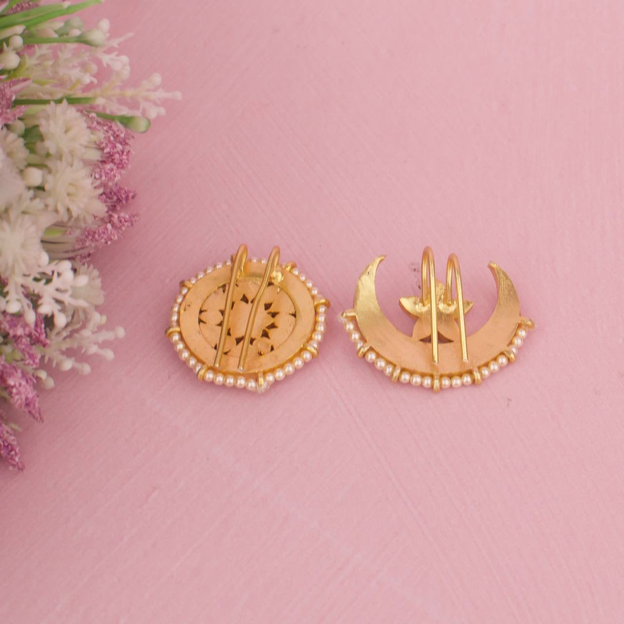 Royal Crescent Moon & Sun Kundan Hairpin With Pearl Detailing