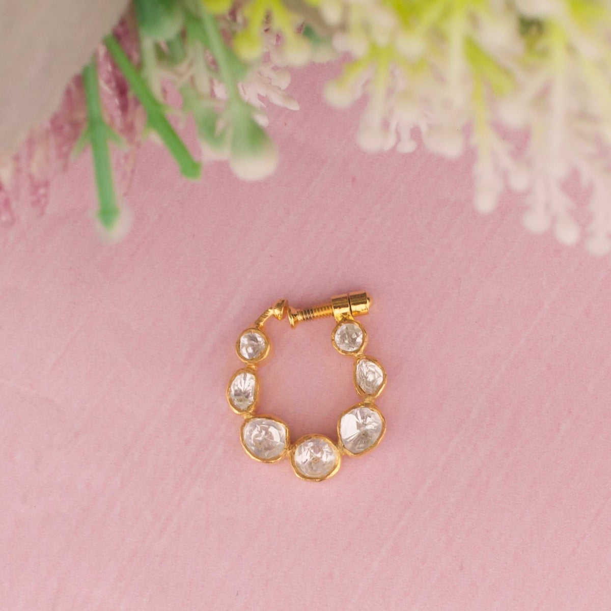 Elegant Moissanite Polki Nose Pin