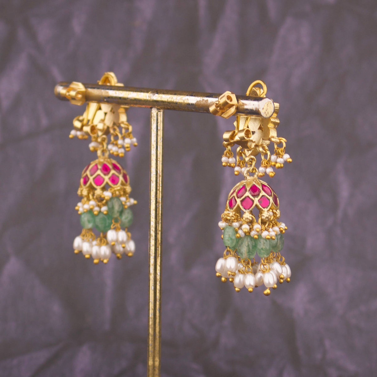 Exquisite Jadau Kundan Jhumki Earrings With Rice Pearl Drops