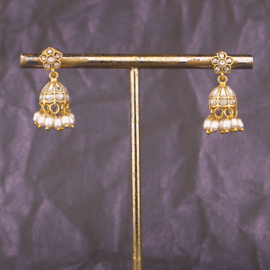 Ethnic Jadau Kundan Jhumki Earrings With Pearl Drops