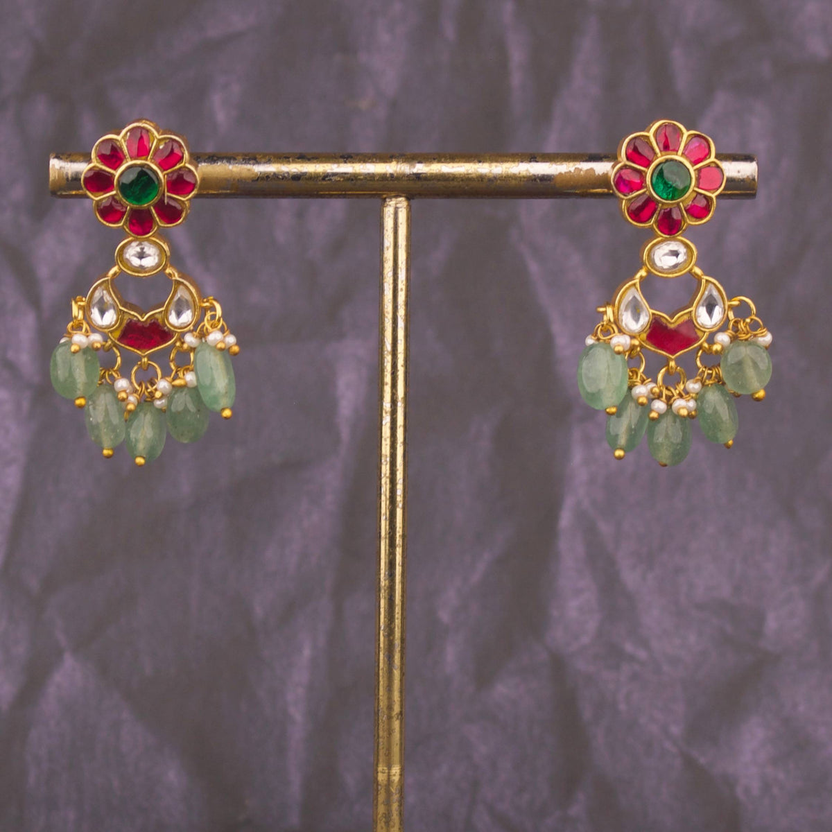 Ethnic Floral Designer Jadau Kundan Chanbdali Earrings