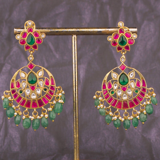 Opulent Chandbali Earrings With Emerald Drops
