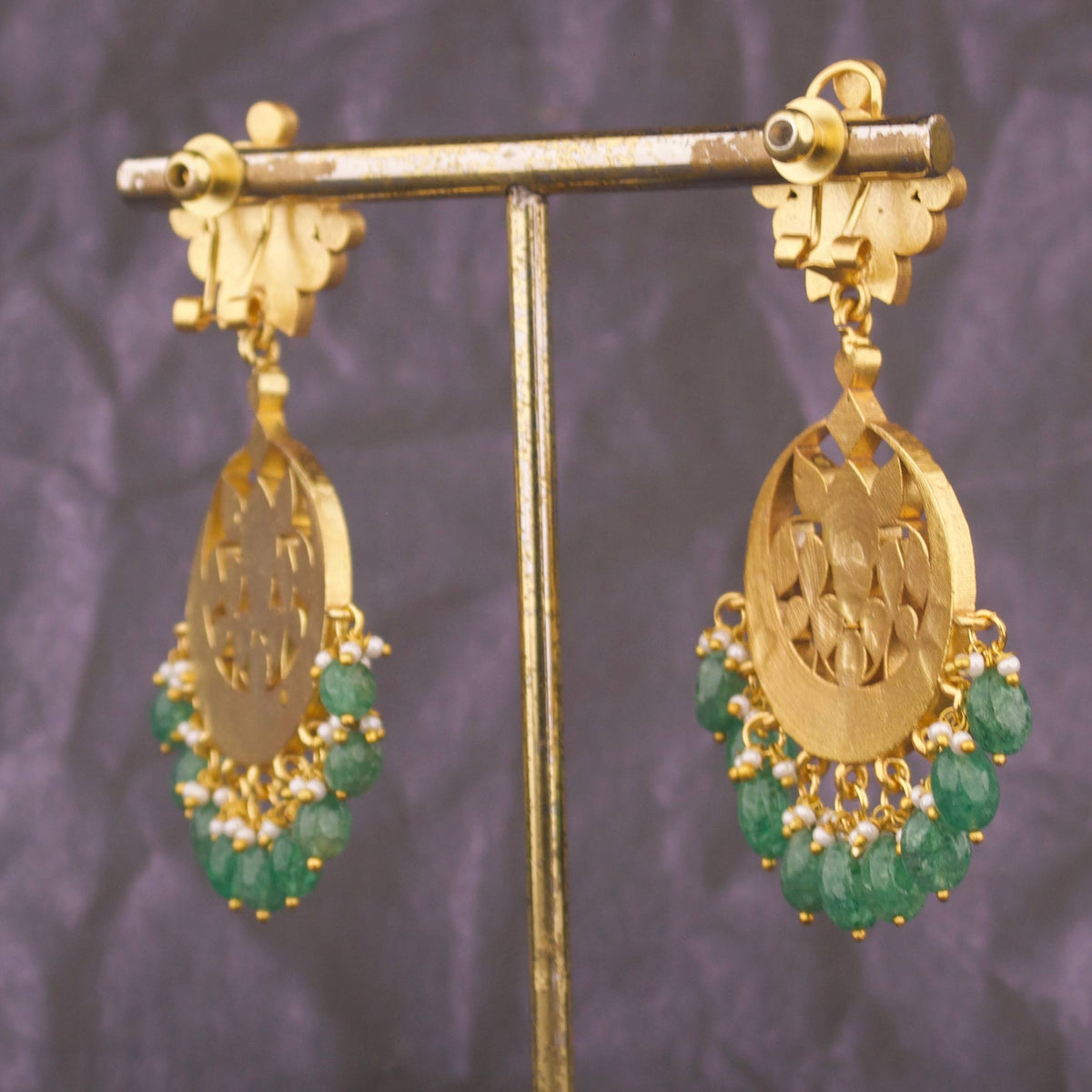 Opulent Chandbali Earrings With Emerald Drops