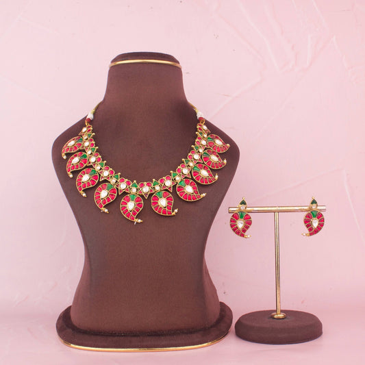 Unique Gold Inspired Jadau Kundan Mango Necklace Set