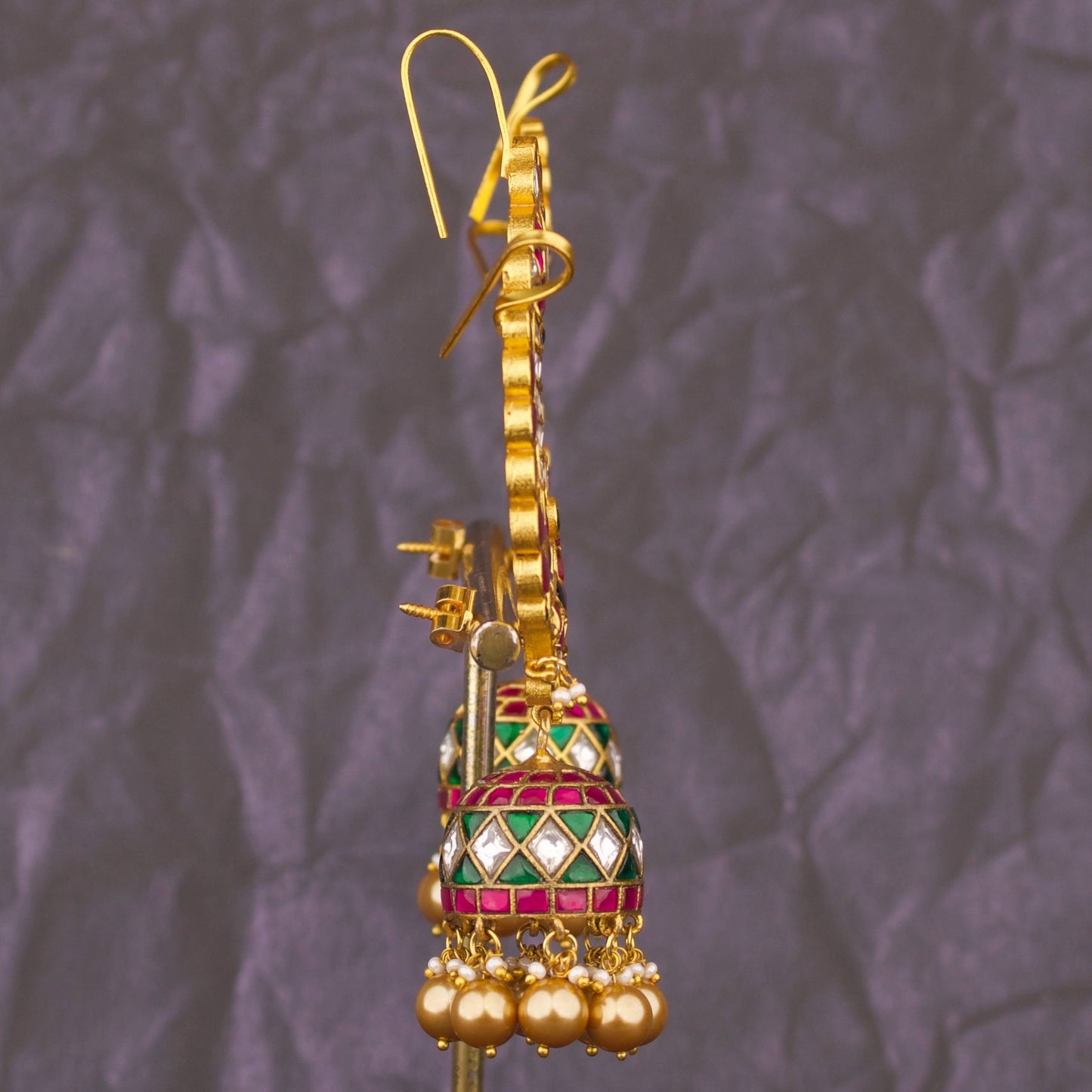Bridal Jadau Kundan Peacock Earcuff With Jhumka Drops