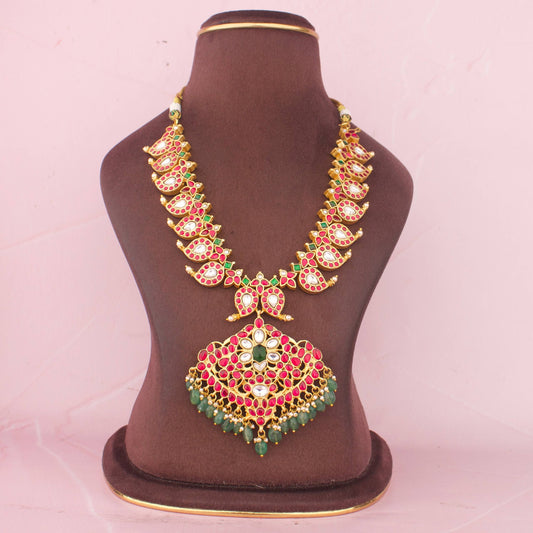 Ethnic Mango Haram 2-in-1 Reversible Jadau Kundan Necklace With Emerald Beads