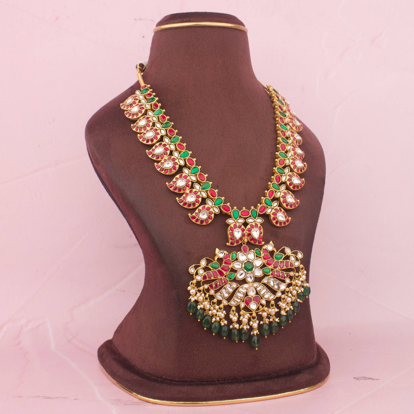 Heritage Jadau kundan Mango Haram With Emerald Beads