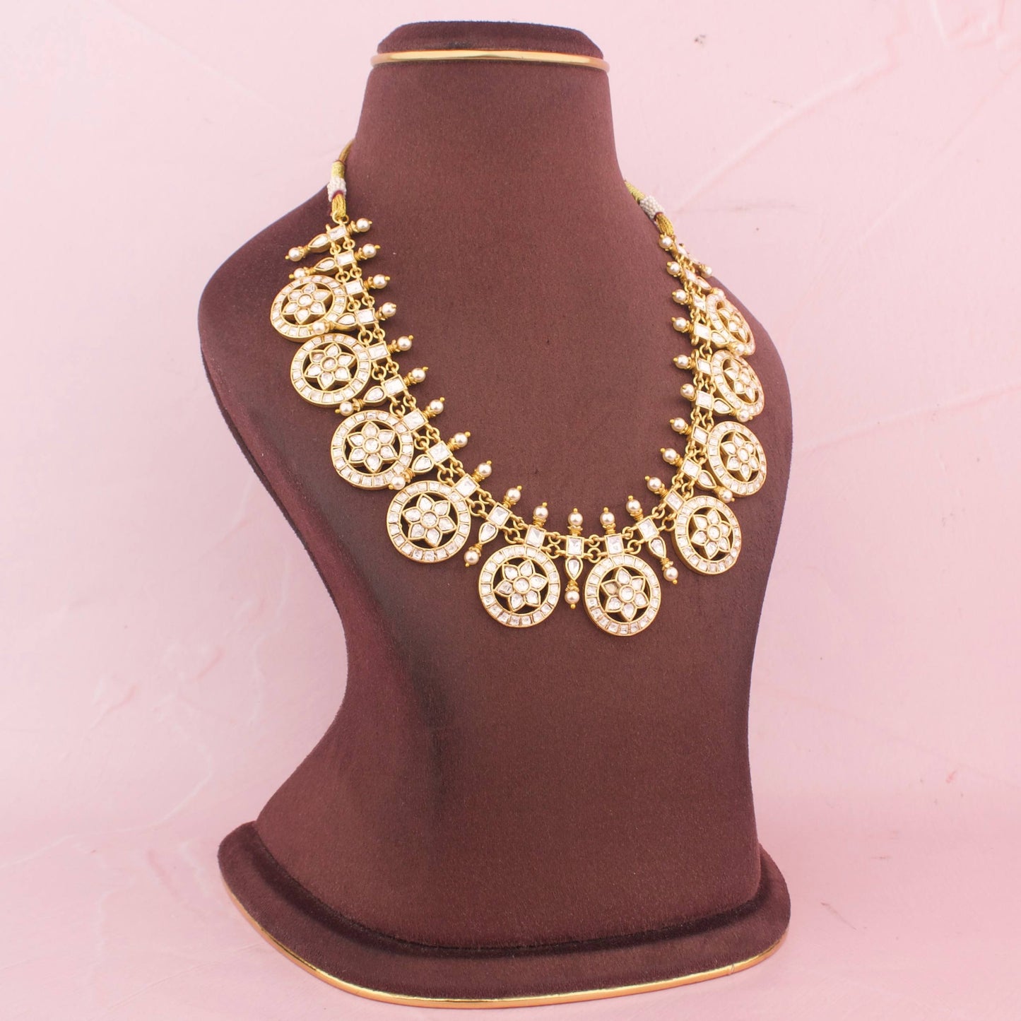Elegant Bottumala Necklace With Polki Stones