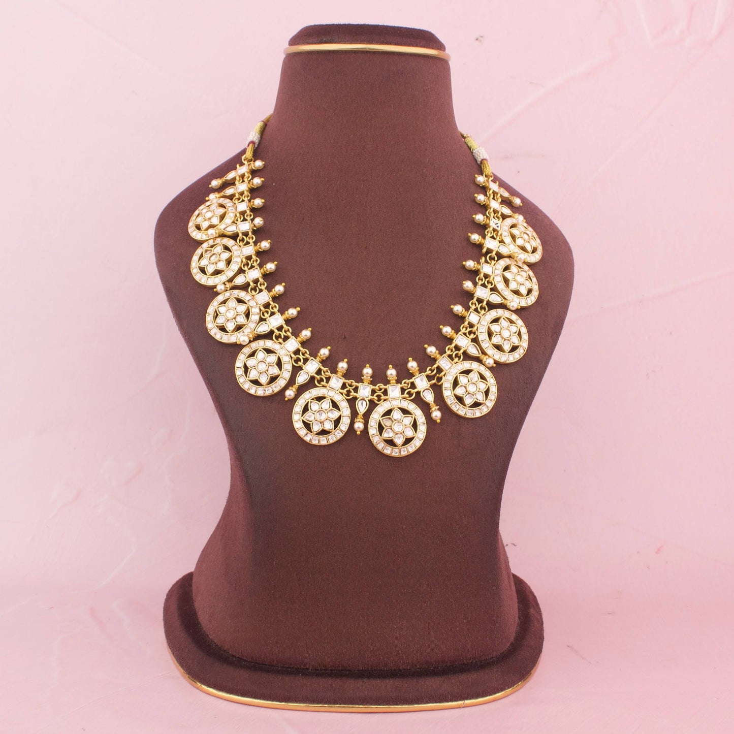 Elegant Bottumala Necklace With Polki Stones