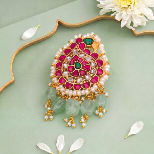 Dazzling Jadau Kundan Mango Peacock Design Locket