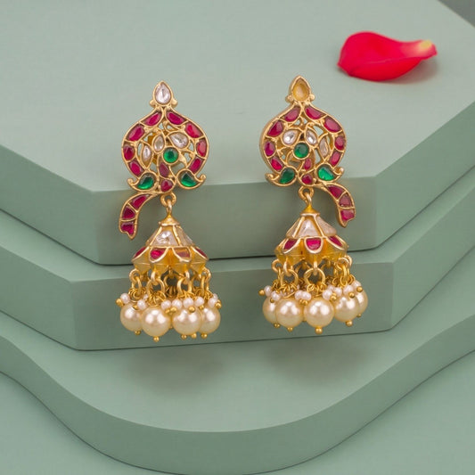 Unique Studded Jadau Kundan Jhumki Earrings