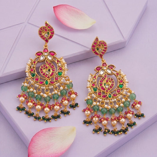 Exquisite Design Jadau Kundan Chandbali with Guttapusalu Hanging