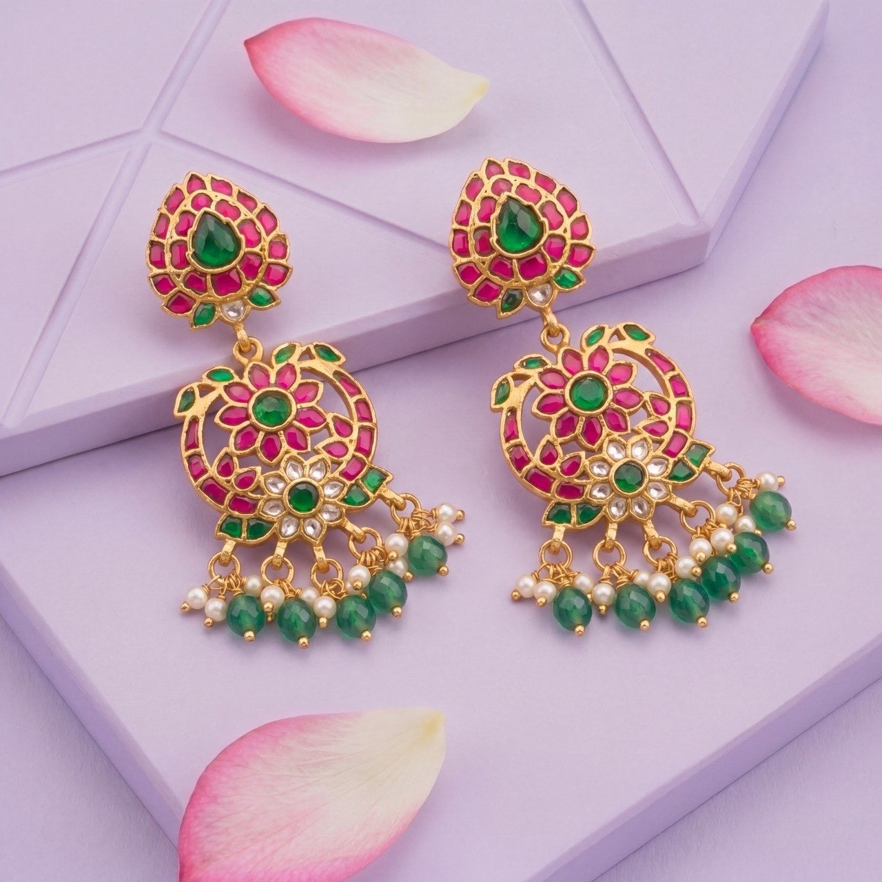 Enchanting Floral Jadau Kundan Earrings