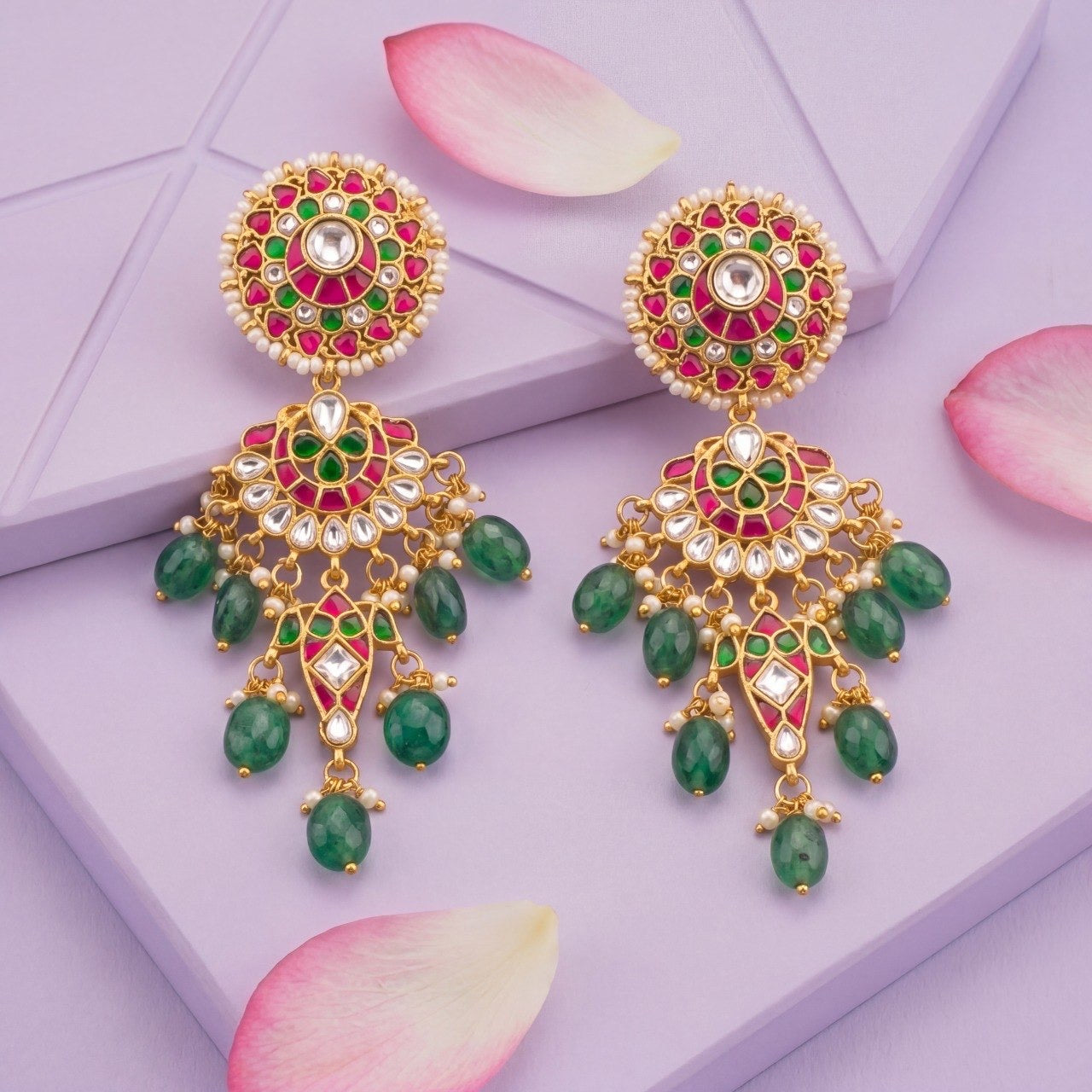 Opulent Jadau Kundan Earrings With Intricate Floral Design