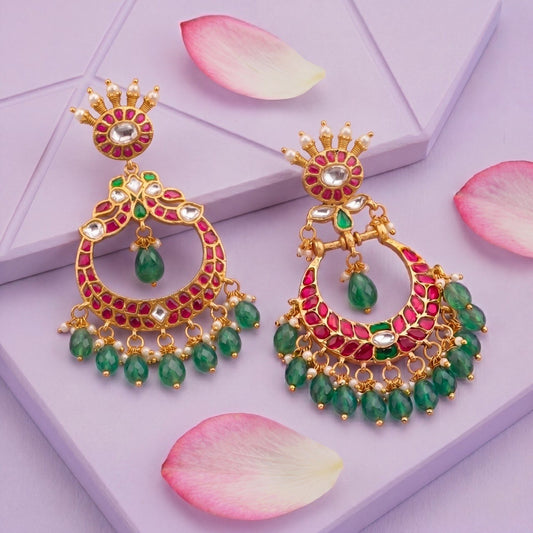 Pearl Studded Bridal Jadau Kundan Chandbali Earringsi