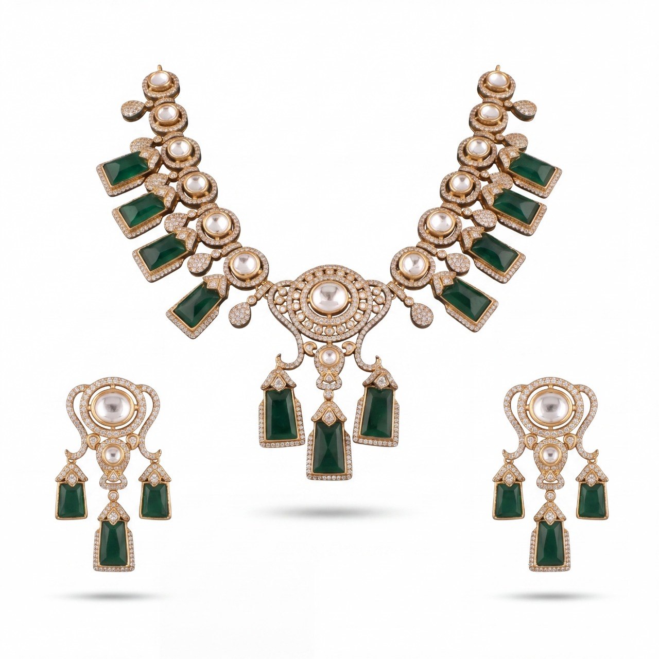Classic Victorian Polki Stone Droplet Necklace Set
