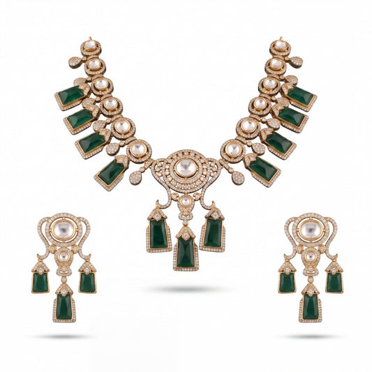 Classic Victorian Polki Stone Droplet Necklace Set