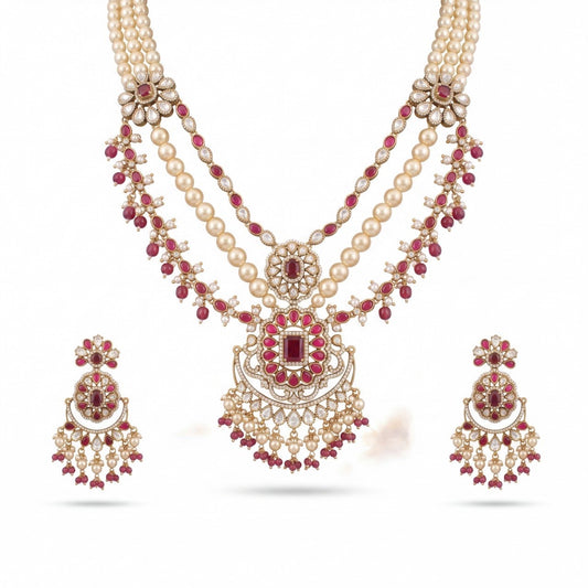 Bridal Victorian Polki Necklace Swarovski Chain Haram