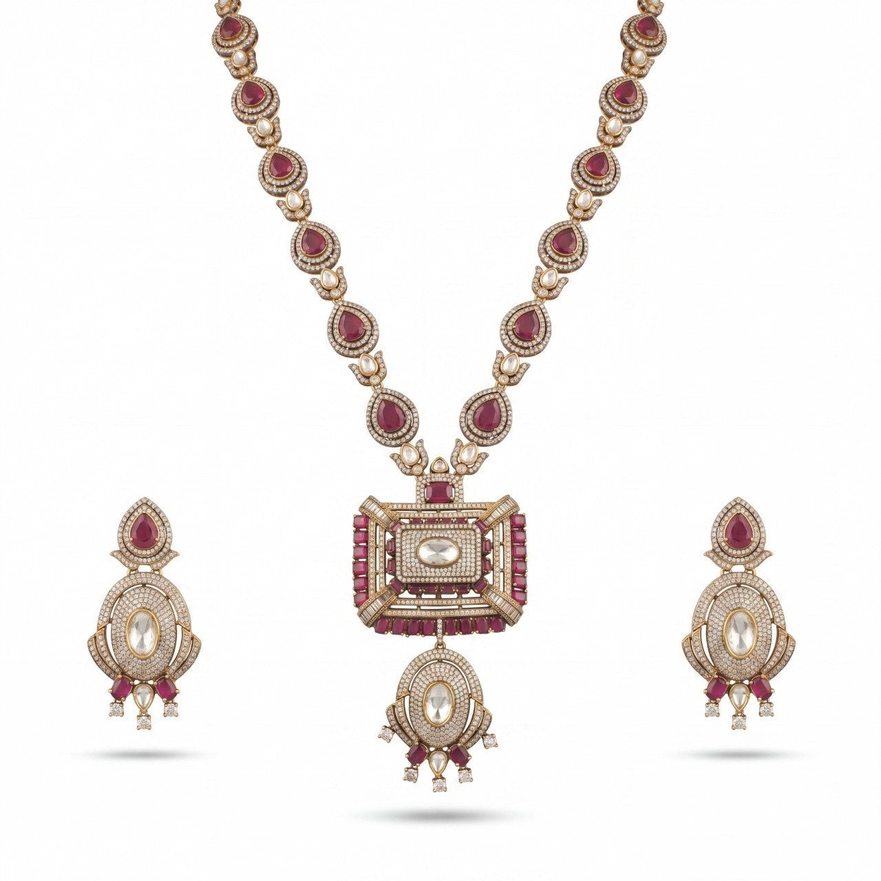Sleek Design Fusion Kundan & Polki Victorian Long Necklace Set