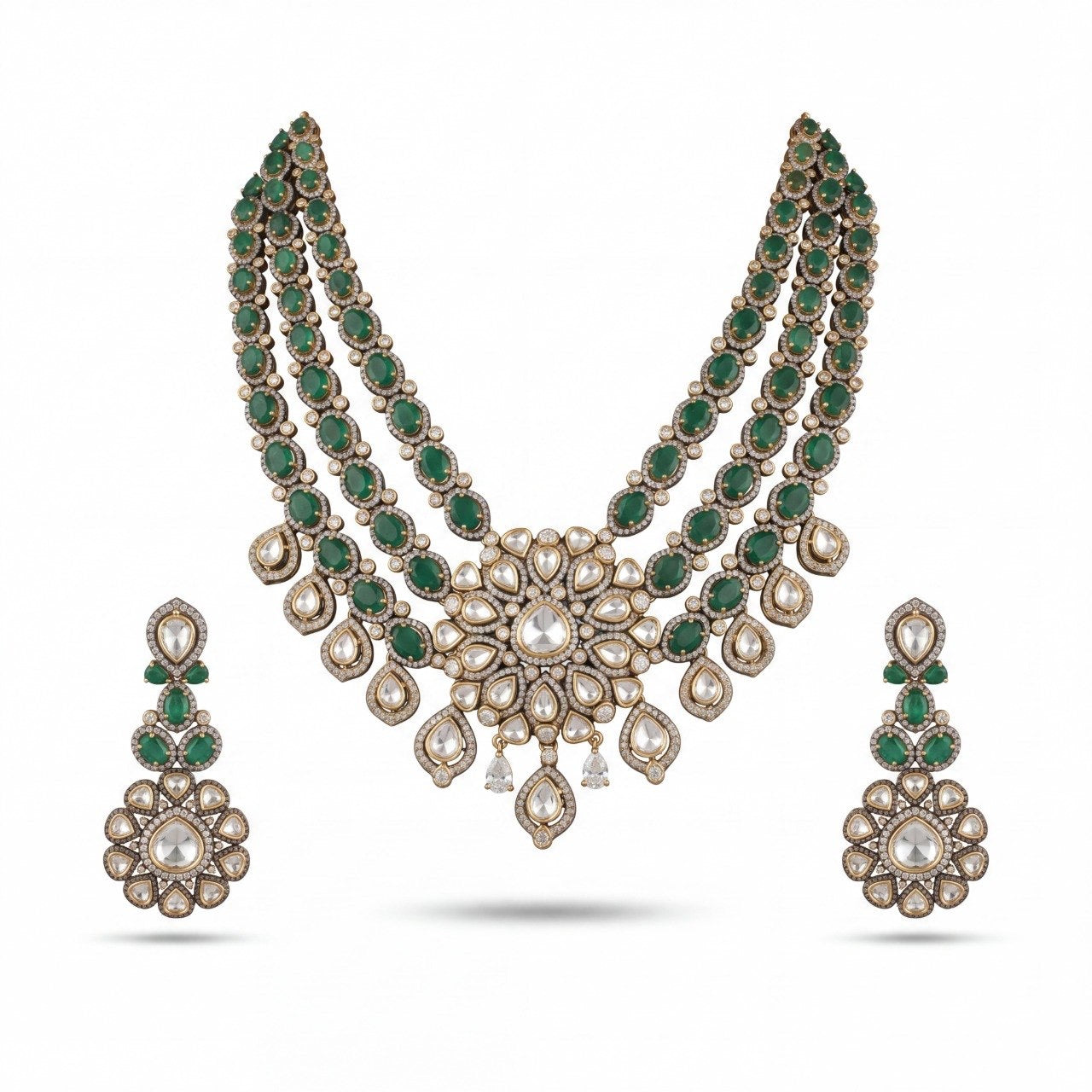 Premium Victorian Multi Layer Moissanite Necklace adorned with ruby stones for traditional