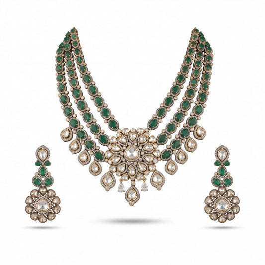 Premium Victorian Multi Layer Moissanite Necklace adorned with ruby stones for traditional