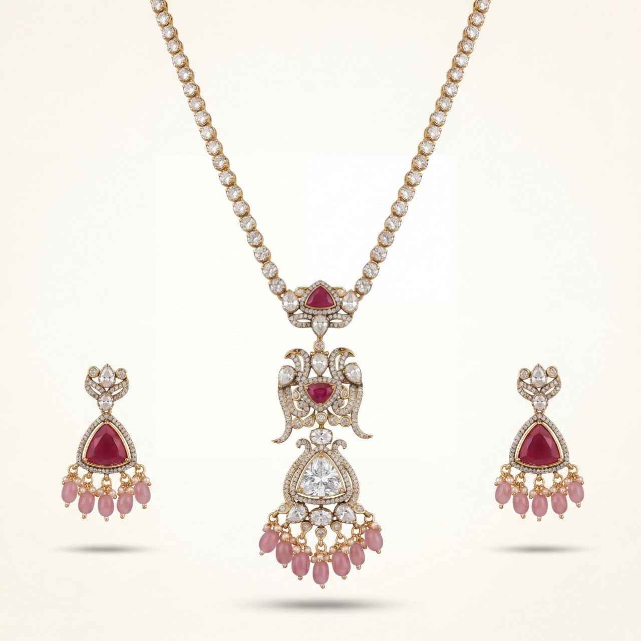 Exclusive Victorian Necklace Set with peacock motifs