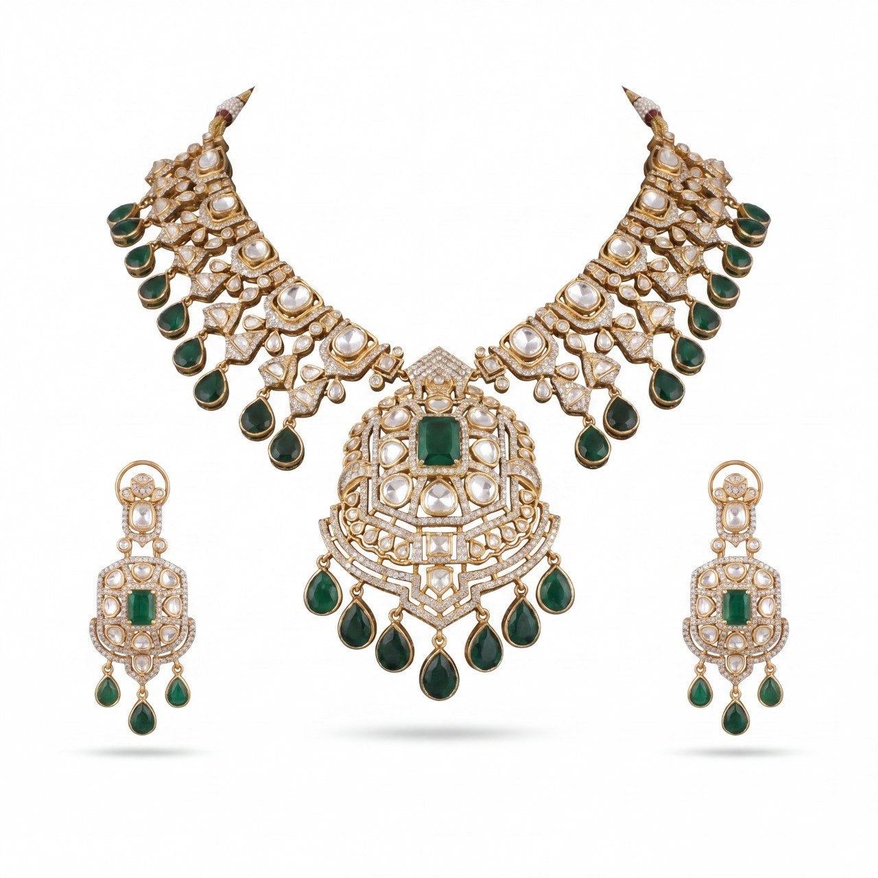 Deluxe Fusion Kundan & Polki Mehandi Victorian Short Necklace Set
